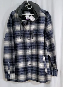 Camicia con cappuccio uomo bandiera e inno bottoni pesanti davanti - blu a quadri nuova con etichetta - taglia XXL - Foto 1 di 9