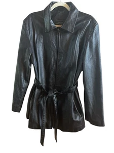 Outbrook Woman Genuine Black Leather Size 1X Belted Pockets Full Zipper - Picture 1 of 11