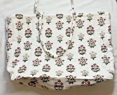 LAURA ASHLEY Tote BAG CARA IVORY BURGUNDY 14 X 16.5 X 6 100% COTTON NWT - Image 1 of 3