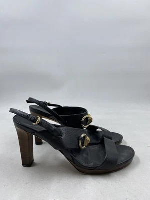 Gucci Black Leather Gold Buckle Slingback High Heel W 6 - Image 1 of 4