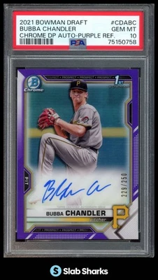 2021 BOWMAN DRAFT BUBBA CHANDLER CHROME PICK AUTO PURPLE REFRACTOR /250 PSA 10 - Image 1 of 4