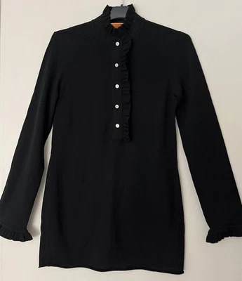 Tory Burch Black Lightweight Wool w/ Ruffle Detail Mock Neck Sweater Size Small - Image 1 of 4