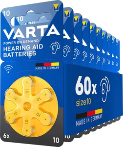 Batterie per Apparecchi Acustici Tipo 10, 60 Pezzi, Giallo, Pile Power on Demand - Foto 1 di 11