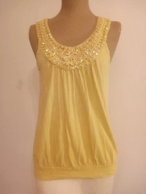 Vintage E L L E C Yellow Tank Top Sequin Size S - Imagem 1 de 3