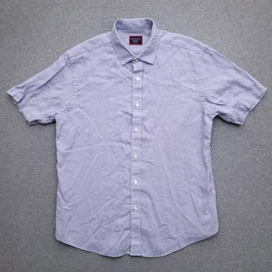 UNTUCKit Linen Shirt Mens Medium Wrinkle Free Blue Stripe Short Sleeve Button Up - Picture 1 of 9