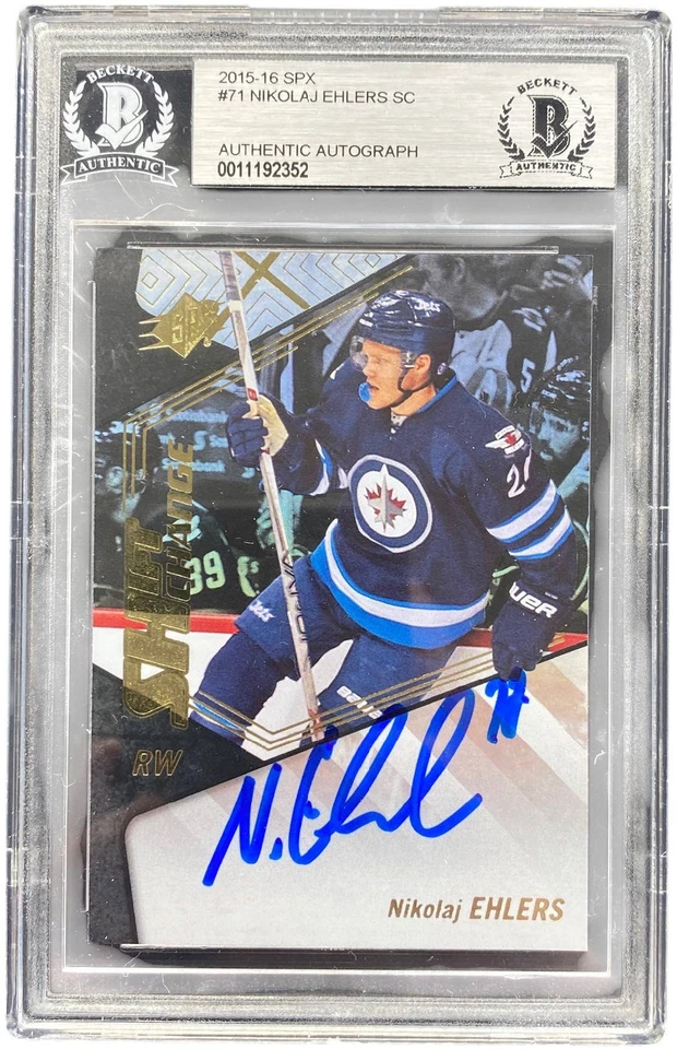 Tarjeta de radiocontrol de novato UD SPX #71 BECKETT BAS firmada por Nikolaj Ehlers 2015/16 cubierta superior  Foto 1 de 1