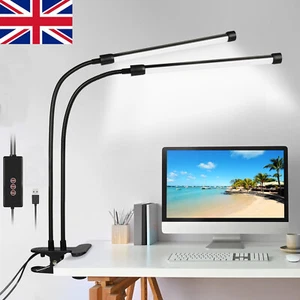 Flexible Dual Head Desk Lamp USB Eye-Care Clip on 3 Colour Clamp Reading Light - Picture 1 of 8