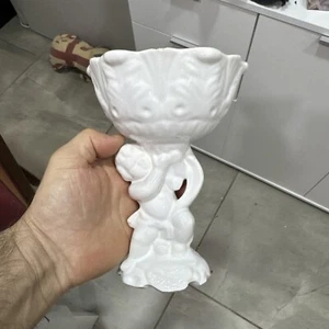 Vintage Antique Vase White Cherub Boy Porcelain Ceramic Urn Soap Dish Rare - Picture 1 of 13