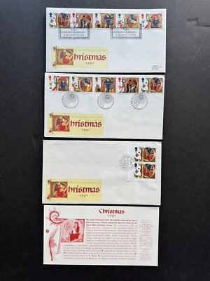 Great Britain 1991 FDC +Christmas Greetings #1416-20 +3 CXLs +Cachets +Info Card - Image 1 of 2