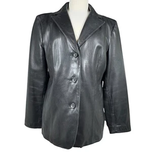 Abrigo Blazer de Cuero Siena para Mujer 12 Negro Cuero Suave 3 Bolsillos con Botones - Imagen 1 de 16