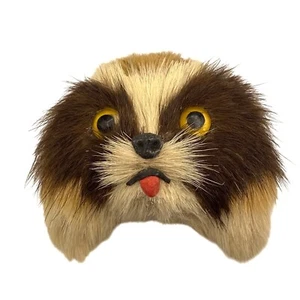Vintage Shaggy Dog Fur Pin Brooch Glass Eyes Red Velvet Backing 2.5" - Bild 1 von 3