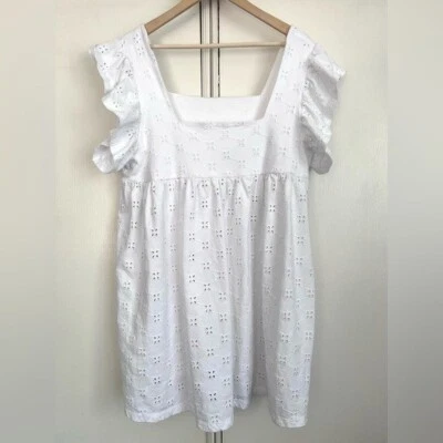 ASOS Design Embroidered Baby Doll Mini Dress in White Eyelet Size 12 Cottagecore - Image 1 of 4