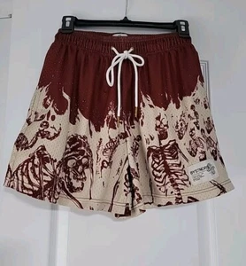 BYSTNDRS Mesh Shorts Burn In Silence Burgundy/Beige Mens Medium Street Wear EUC - Picture 1 of 11