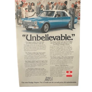 Oldtimer 1976 Dodge Aspen unglaubliche Anzeige Werbung - Bild 1 von 4