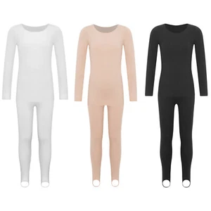 Kids Girls Tops With Stirrup Leggings Set Dancewear Warm Up Solid Color Yoga - Picture 1 of 31