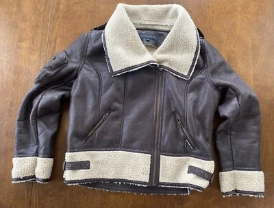 Abrigo chaqueta MO X Members Only para mujer marrón imitación cuero y piel talla pequeña Foto 1 de 4