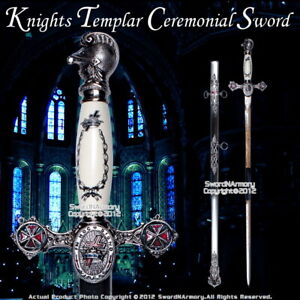 Masonic Knights Templar Ceremonial Sword Chrome Fittings Red Crosses 27" Blade