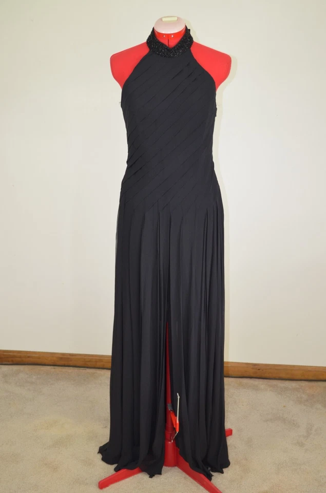 Mon Cheri Evenings Silk Black Dress Size 6 Women Formal Beads on collar Lined - Image 1 of 4
