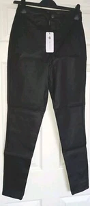 I SAW IT FIRST Coated Jeans UK 12R Black Stretch Zip Fly High Waist New With Tag - Picture 1 of 19