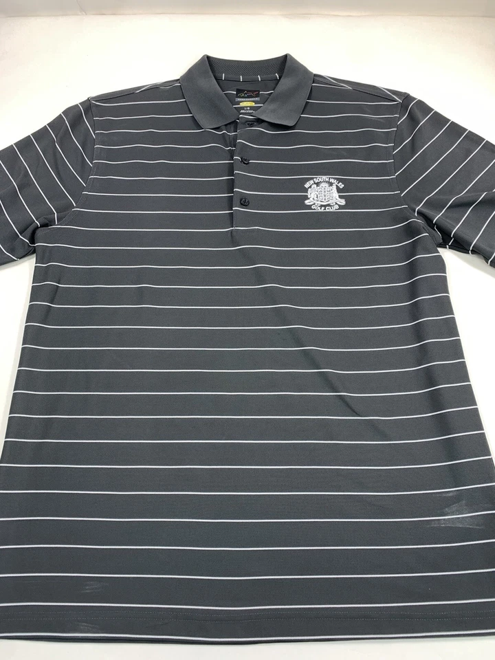 Greg Norman Shirt Mens Large Gray Striped Polo Short Sleeve Golf - Image 1 of 4