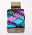 Mexico Sterling Silver Dichroic Art Glass Slide Pendant 925 MEX 1 1/8 Inch Long
