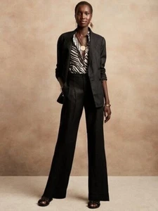 Banana Republic 8 (8R) Linen Wide Leg Pant, Black Pants Summer Work Lightweight - Picture 1 of 7