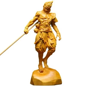 Sun Wukong Statue Monkey King Kung Fu Solid Wood Chinese Zen Carving - Picture 1 of 7