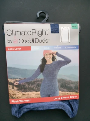 ClimateRight by Cuddl Duds Pelúcia Calor Manga Longa Tripulação-Azul Denim-XL-NOVO - Imagem 1 de 3
