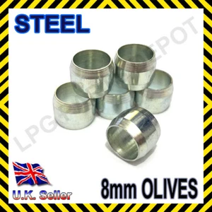 8mm Olives metal SET of 6 Quality gas compression fittings pipe LPG CNG auto car - Picture 1 of 1