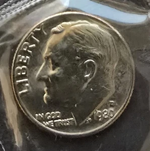 1980-D Roosevelt Uncirculated Dime in Original Mint Cello D52 - Picture 1 of 2