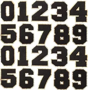 Chenille Number Patches 0-9 for Jackets, 20Pcs, 2.36 Black Glitter Embroidery - Picture 1 of 1