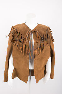 Zara Womens Studio Cape Poncho Medium Tobacco Brown Leather Fringe 7418/240 NWOT