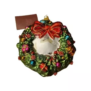 John Huras Family Glass Ornament Christmas Wreath w/ Presents 4.5" Retro Insp - Picture 1 of 10