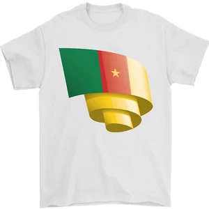 Curled Cameroon Flag Cameroonian Day Football Mens T-Shirt 100% Cotton - Picture 1 of 102