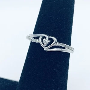 Anillo Corazón Abierto Plata de Ley .925 con Diamantes Talla 5 - Imagen 1 de 10