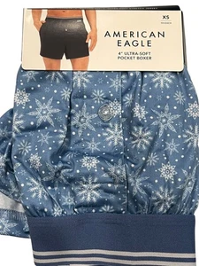 Neu mit Etikett American Eagle ultraweiche Boxer mit Tasche Gr. XS-S-M-L-XL blaue Schneeflocken #21 - Bild 1 von 11