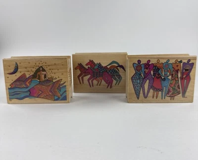Juego de 3 sellos de goma de madera All Night Media Laurel Burch diosa caballos hermanas Foto 1 de 4