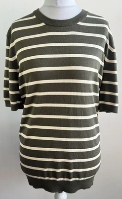 M&S Cotton Rich Striped Knitted T-Shirt Size 3XL Short Sleeve Round Neck - Image 1 of 4