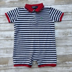 VTG Polo Ralph Lauren Baby One Piece Outfit Sz 18 Mos Navy Striped Collar Preppy - Picture 1 of 6