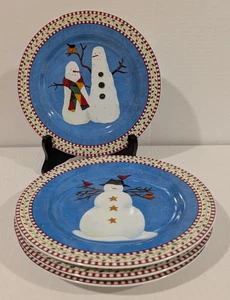 Sakura Debbie Mumm 4er Set Schneemann Salat Dessert Weihnachtsteller Steingut IOB - Bild 1 von 15