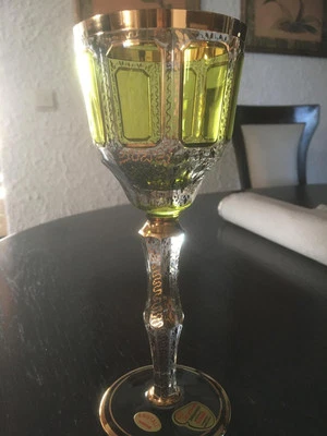 Bleikristall Überfang Glas Weinrömer 24 Karat Golddekor handbemalt Joska Waldgl. - Bild 1 von 4