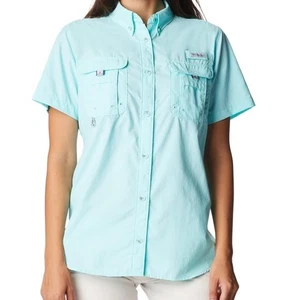 COLUMBIA PFG Omni-Shade UPF 30 Women's Turquoise Short Sleeve Shirt Size L NWT - Picture 1 of 11