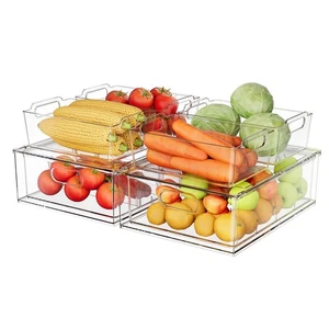 Refrigerator Organizer Bins with Pull-out Drawer 6 Pack Stackable Clear Fridg... - Bild 1 von 6