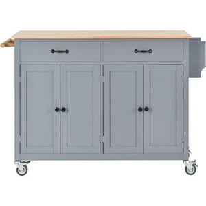 54.3 in. Blue Kitchen Island Cart with Solid Wood Top and Locking Wheels for - Picture 1 of 8