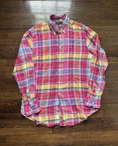 NWT Polo Ralph Lauren Men's Large Multicolor Madras Plaid Linen L/S Button Down - Picture 1 of 8