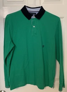 New! TOMMY HILFIGER Long Sleeve Pique Knit Polo Shirt Rugby MEDIUM Cotton Green - Picture 1 of 4