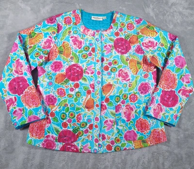 Chaqueta Norm Thompson Mujer Grande PL Abotonada Floral Multicolor Seda Foto 1 de 4