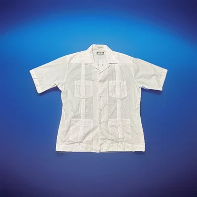 Campus American Action VTG Men's White Short Sleeves Guayabera Shirt Size L - Image 1 of 3