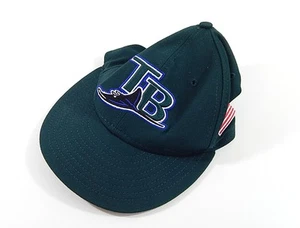 Cappello Tampa Bay Devil Rays #6 Game Worn New Era 9/11 gioco bandiera USA - Foto 1 di 3