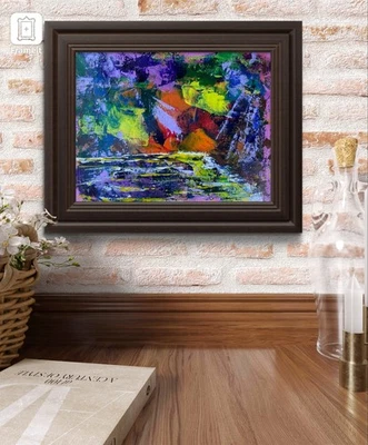 Original Art "Mountain Lake" 11x14 Canvas Expressionism Abstract Design Home Art - Image 1 of 4